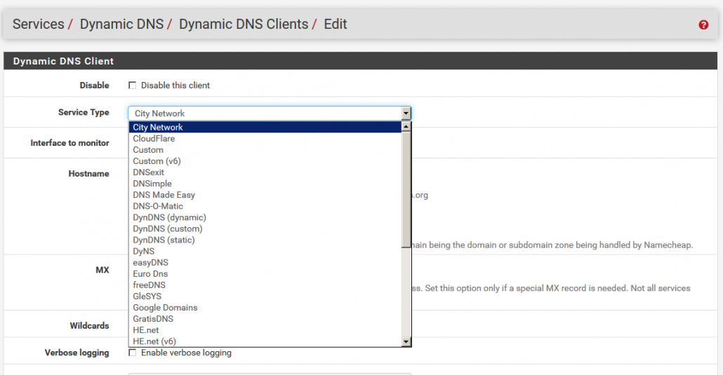 DynDNS Einstellung in der Konfig der pfsense