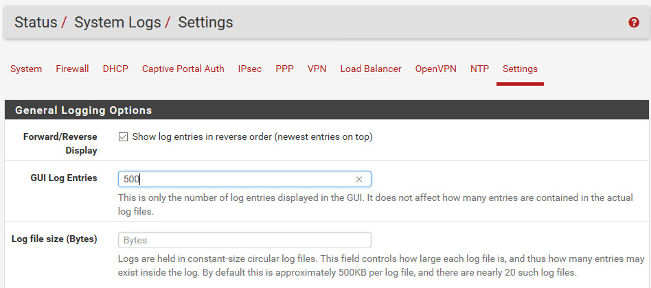 Einstellen der Protokollierung auf der pfsense Firewall