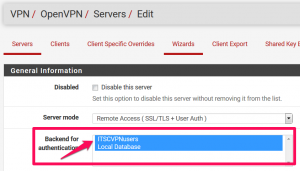 Authentifizierungs-Backend für OpenVPN in der pfsense Firewall ändern