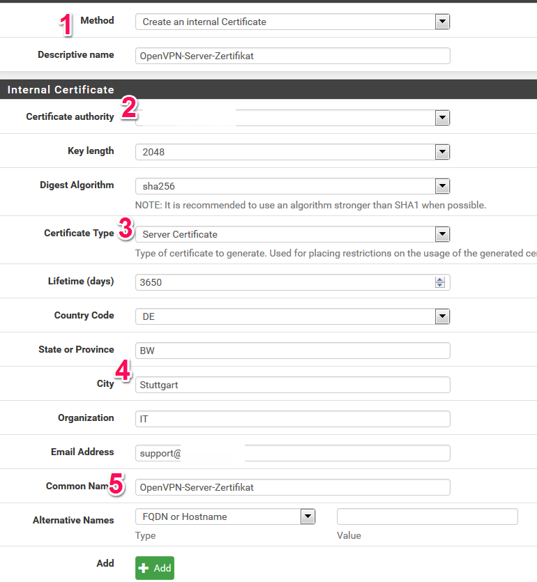 Server Zertifikat mit pfsense für OpenVPN erstellen