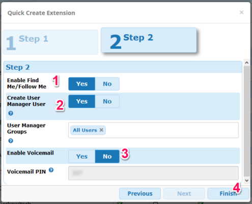 FreePBX: Nebenstelle anlegen (Schritt2)