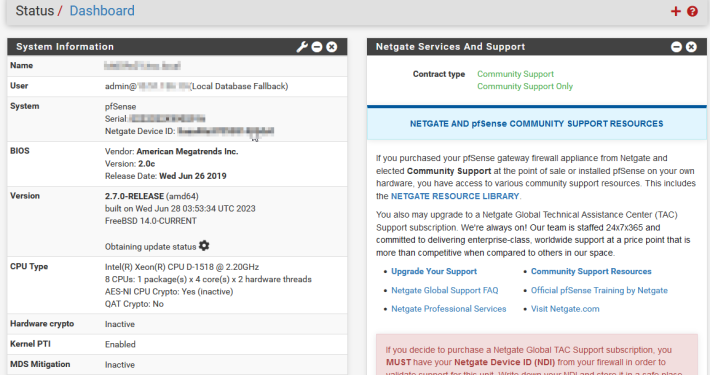 2023 pfsense dashboard screenshot