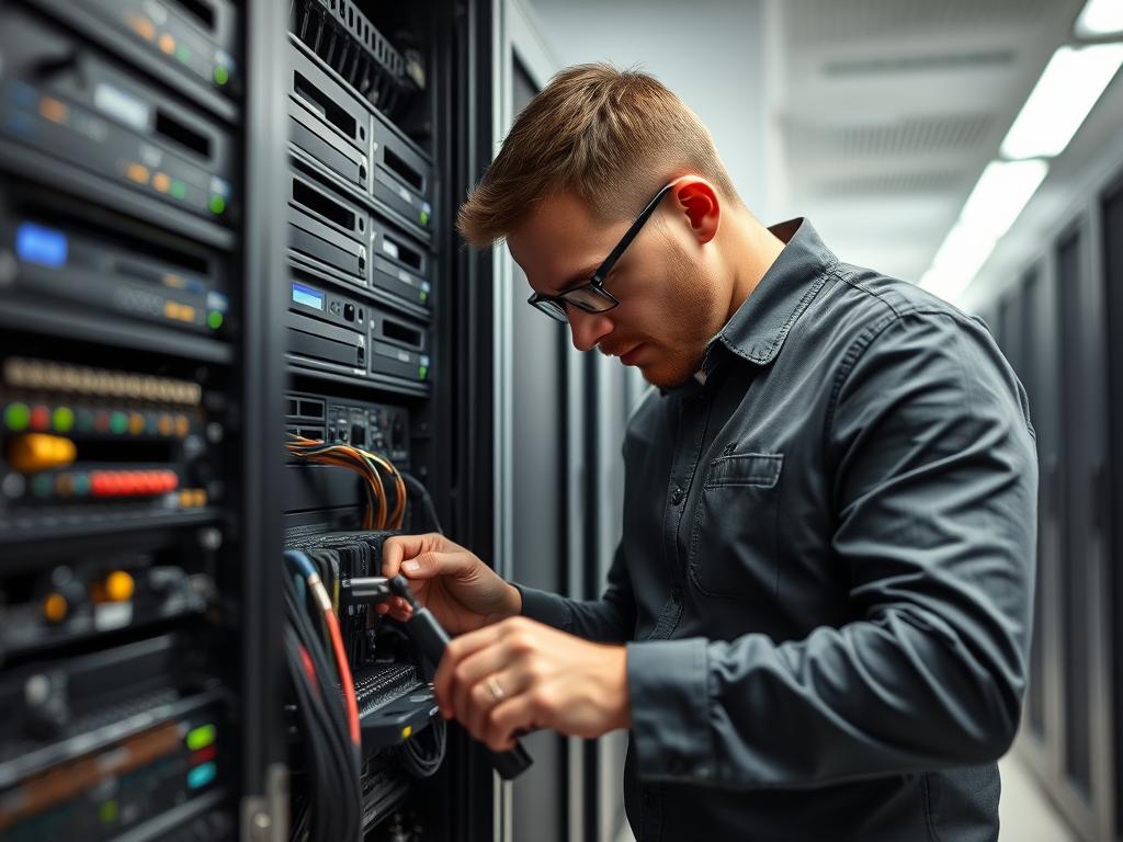 Computer Service Techniker bei der Reparatur eines Servers