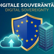 Was ist Digitale Souveränität? – Definition, Bedeutung und Maßnahmen für Unternehmen 10 Digitale Souveränität – Schild mit Europa-Flagge schützt Cloud und Daten