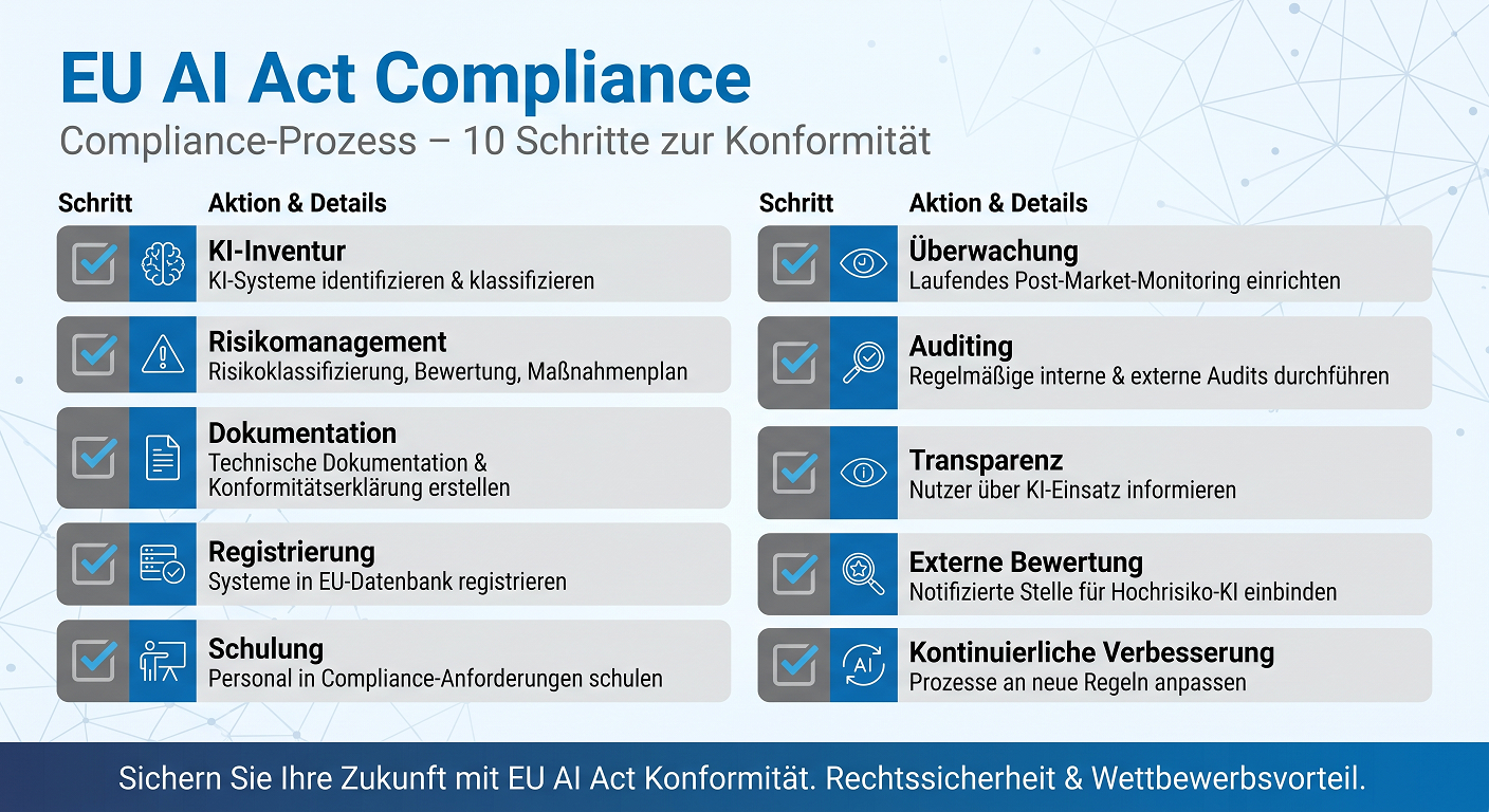 EU AI Act: Countdown zur High-Risk-Compliance – Der 2. August 2026 rückt näher 2 EU AI Act: Countdown zur High-Risk-Compliance: 10 Schritte zur Konformität