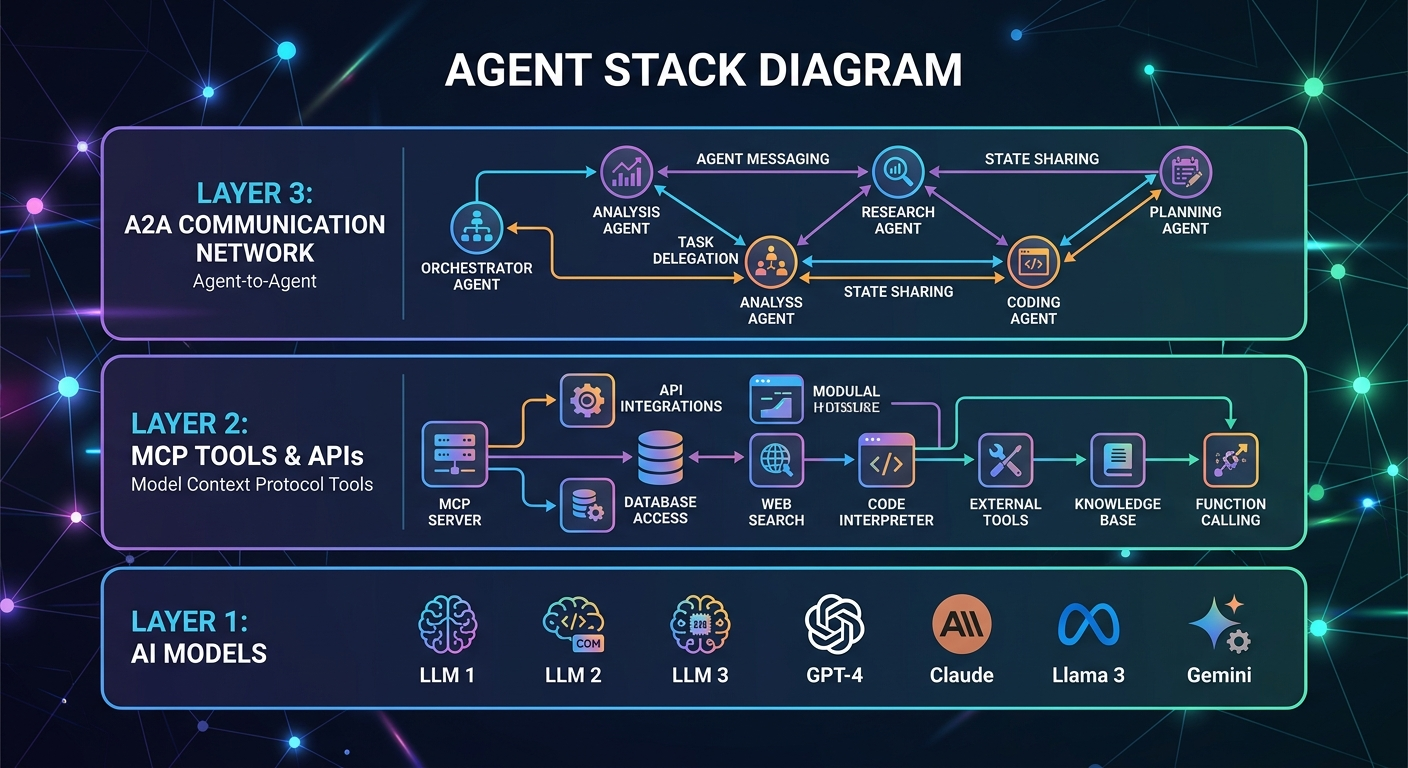 Was ist A2A? Das Agent2Agent Protocol einfach erklärt 2 A2A MCP Agenten Stack drei Ebenen